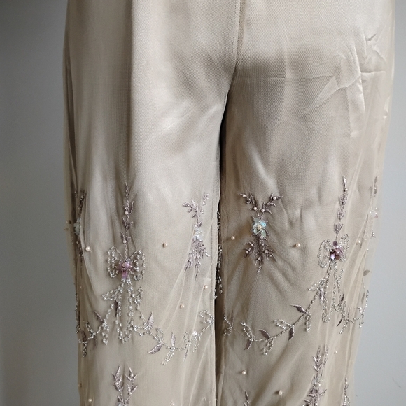 Vie By Victoria Royal By Mary Bay Silk Beaded Tulle Pants Gold Beaded Size 4 - Picture 5 of 15